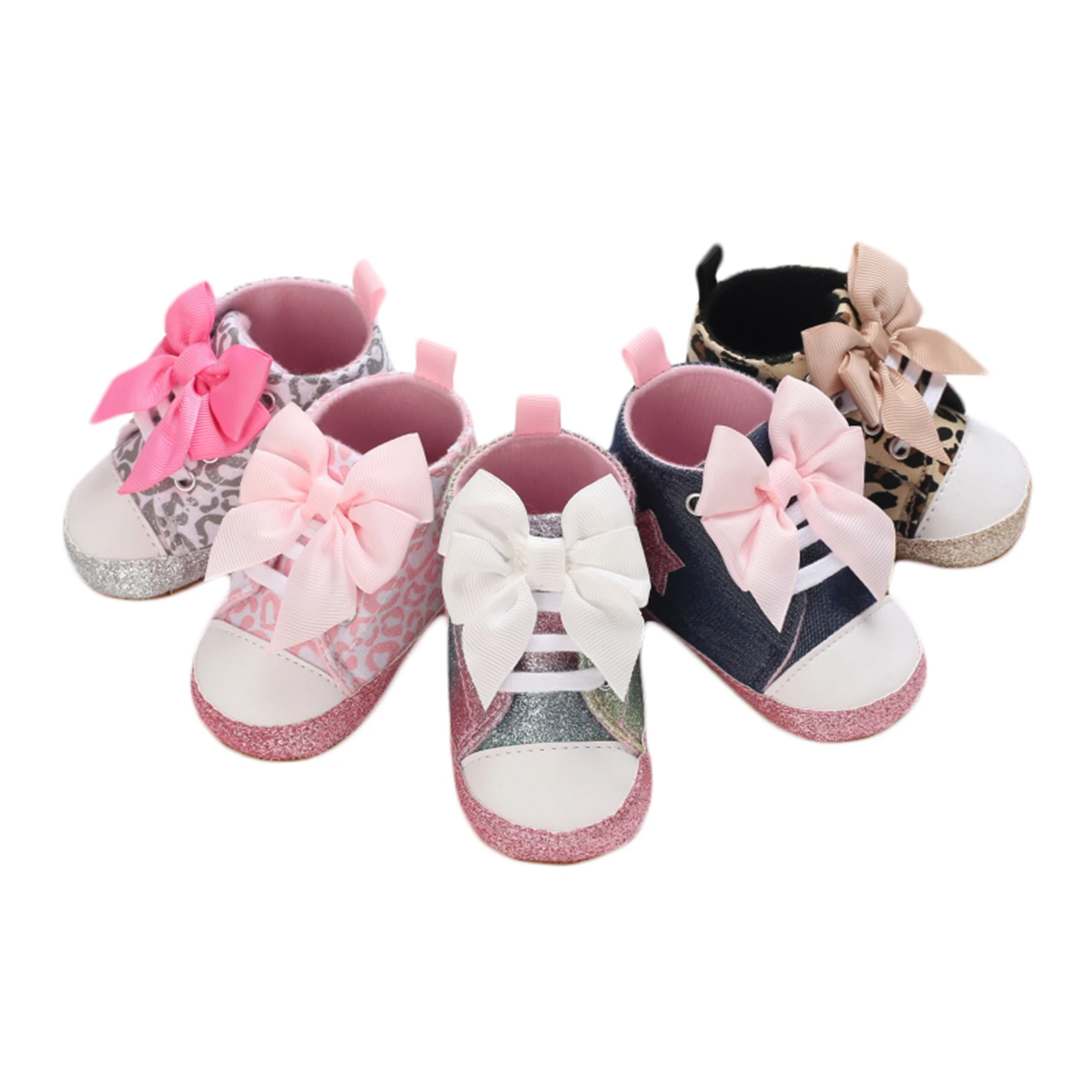 

Lioraitiin 0-12M Newborn Baby Girl Boys Shoes Leopard / Star Printed Bowknot Walking Soft-Soled First Walker Shoes