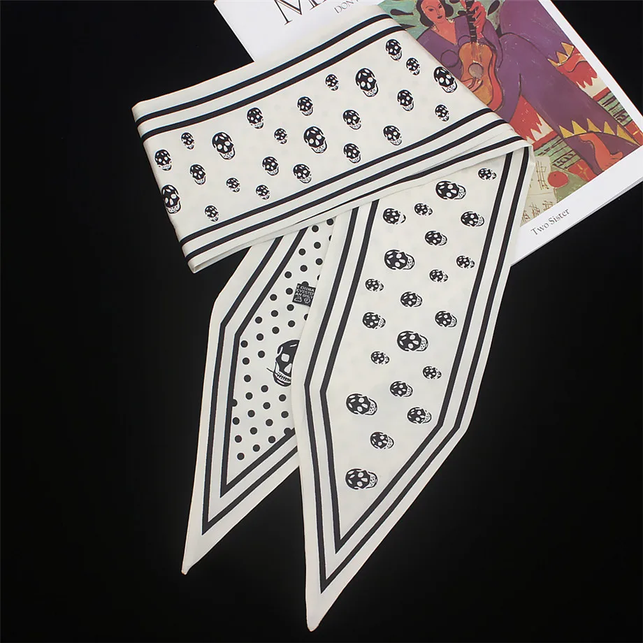 Skull Skinny Scarf дизайнерский шелковый шарф женский роскошный брендовый платок Женская Косынка модная резинка для волос сумка шарфы для дам