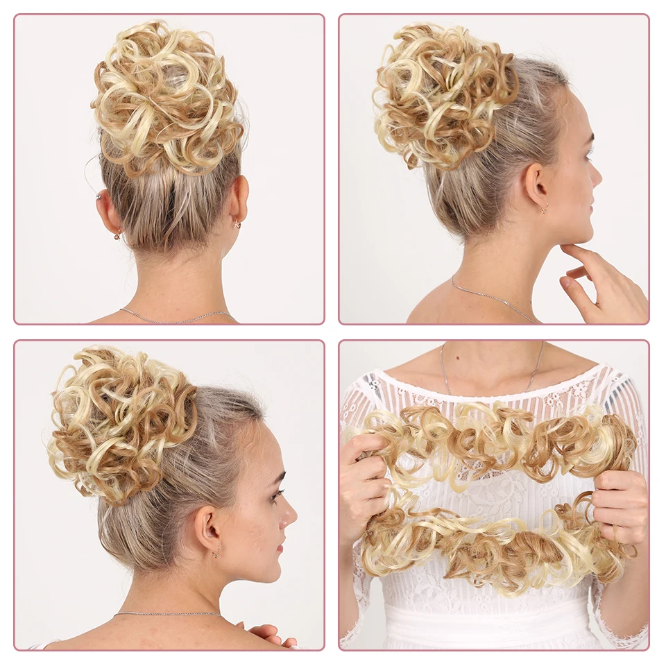 SHANGKE Synthetic Women's Hair Bun Elastic Chignon Hair Extensions For Extended Hair Bands Long Curly Blonde Chignon Cheveux