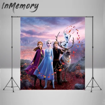 

New Queen Elsa Anna Princess Mountains Leaves Children Birthday Party Custom Photo Studio Backgrounds Backdrops Vinyl 220x150cm