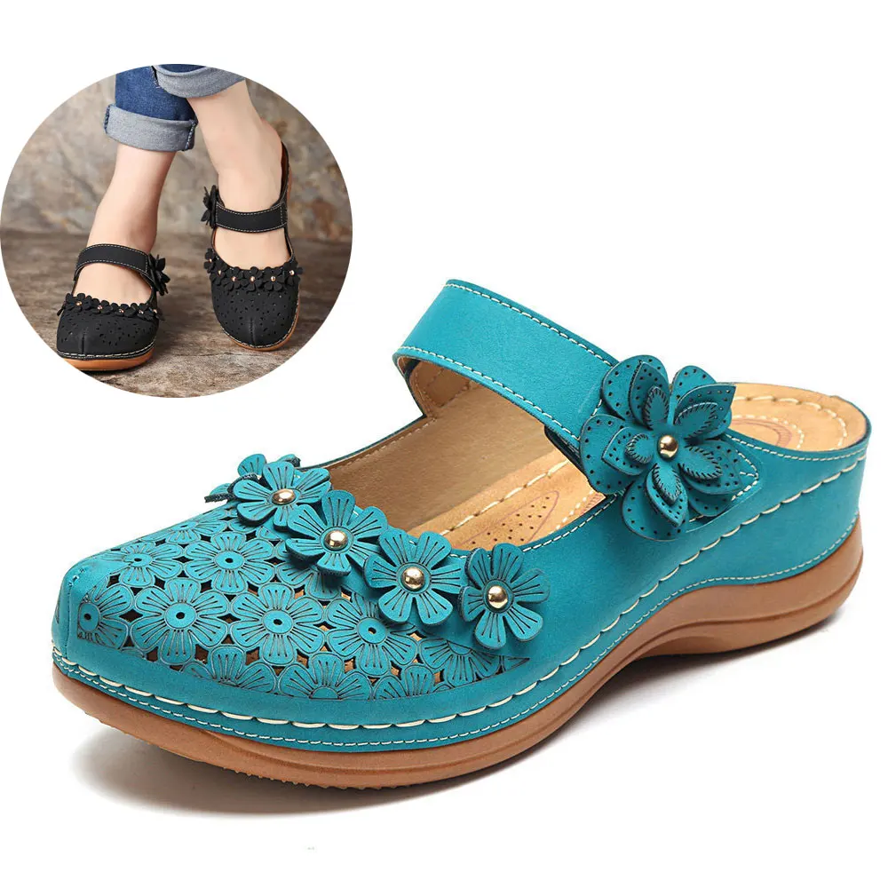 

Women Vintage Floral Sandals Lady Hollow Out Flower Round Toe Sandals 2020 Summer Female Comfortable Soft Sole Shoes Big Size 44