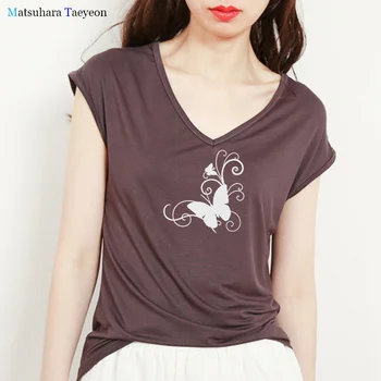 

Summer T-shirt Butterfly Flower Shape Graphic Tee Tshirt Women Casual Korean Style Slim T Shirt Woman V-Neck Sleeveless Tops Tee