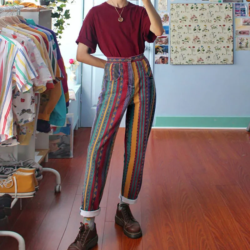 Women's Pants Spring Fashion Multicolor Woman Trousers Casual Length Pencil Pants Female Summer 2020 Striped Rainbow Woman Pants Women's Pants Spring Fashion Multicolor Woman Trousers Casual Length Pencil Pants Female Summer 2020 Striped Rainbow Woman Pants