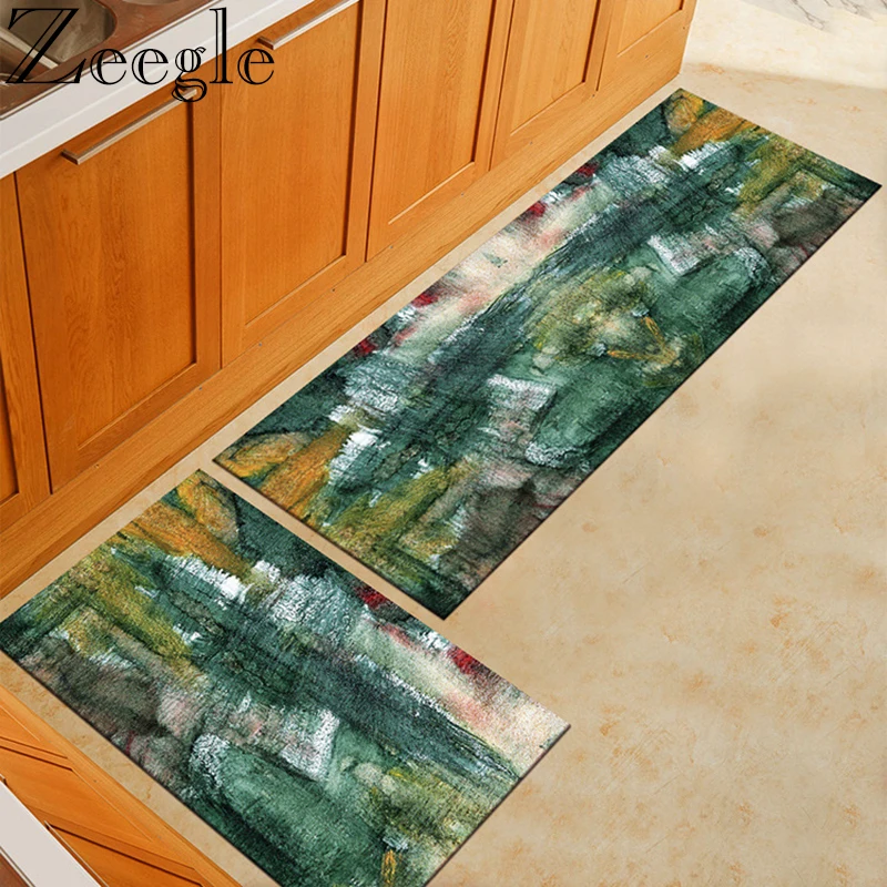 Watercolor Printed Long Rectangle Kitchen Carpet Bedroom Floor Rug Bedside Mats Non Slip Carpet for Living Rooms Hallway Doormat