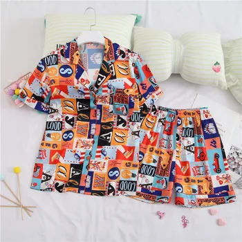 

Women Pajamas Sets Printing 2PCS Sleepwear Satin Pyjamas Suit Female Shirt&Shorts Short Sleeve Sleep Set Female Home Wear