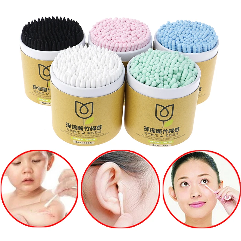 200pcs/Box Bamboo Baby Cotton Swab Wood Sticks Soft Buds Cleaning of Ears Tampons Pampons Health Beauty | Красота и здоровье