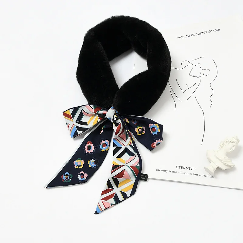 Fashion Scarf New Lace-Up Collar Korean  Of The Faux Fur Collar Stitching Autumn Winter Wild Fashion Keep Warm Scarf  WD17 (1)