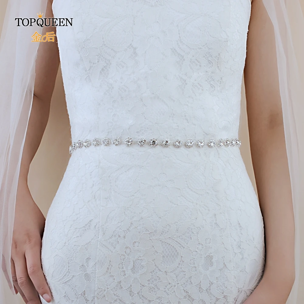 

TOPQUEEN S378 ladies alloy belt with rhinestone ribbon wedding belts thin rhinestone women belt white beaded bridal belt