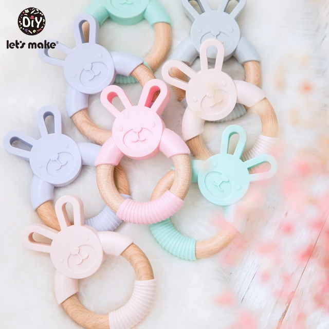 1pc Baby Toys Silicone Teether Cartoon Animal Rabbit Ring BPA Free Teething Accessories Chew Toys Food Grade Baby Teether 6