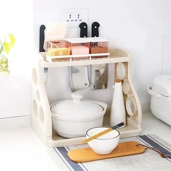 

Kitchen Shelves Multifunctional Kitchen Shelf Corner Dish Dish Rack Perforated Plastic 2 Layer Spice Rack