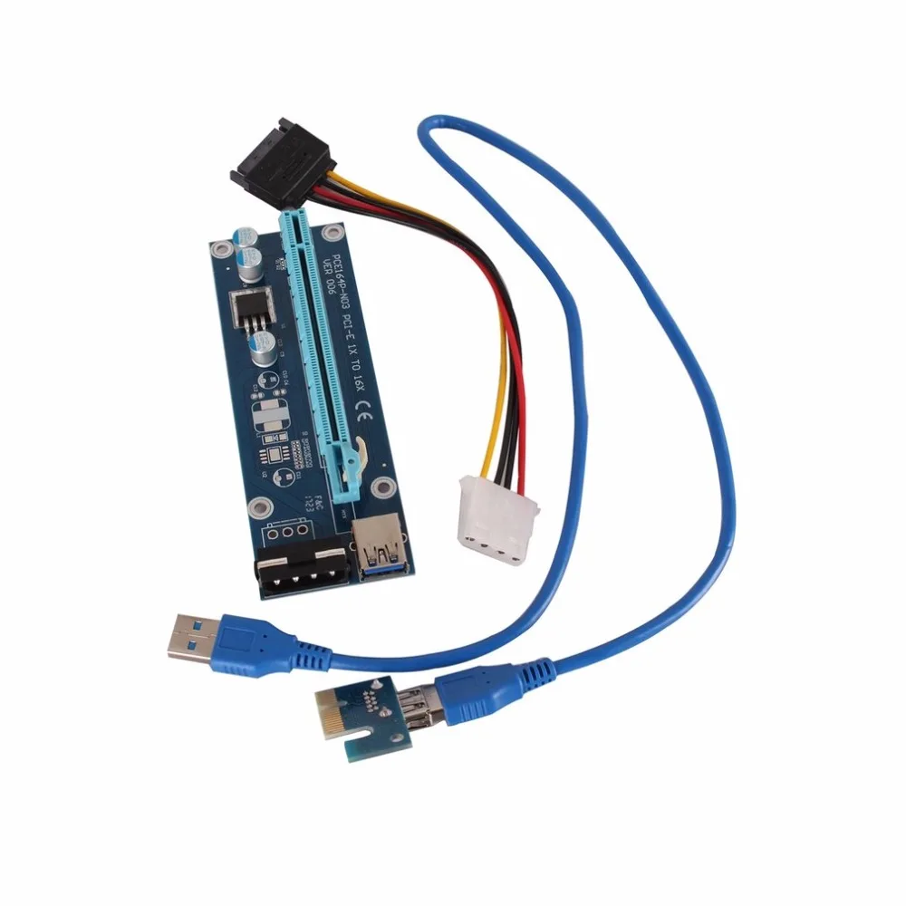 Майнинг выделенная видеокарта PCI-E к PCIE Riser Card 1X к 16X кабель PCE164P-NO3 с 6 Pin к SATA источник питания USB 3,0
