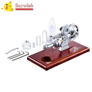 

High Quality DIY Stirling Engine with LED Light Brown Solid Wood Baseplate Stem Steam Model Set