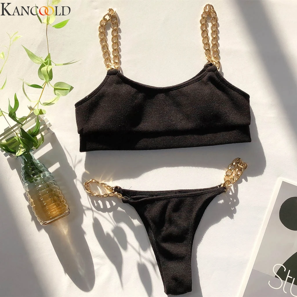 

KANCOOLD Underwire Swimsuit Women Bikinis Gold Bikini Set Metal Chain Swimwear female Luxury Aristocratic Swimming Suit