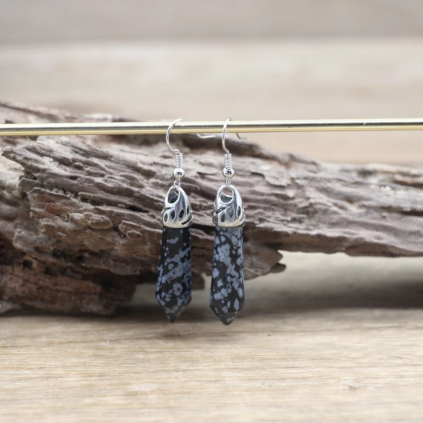 Natural Stone Hexagonal Quartz Hook Earring Healing Crystal Point Women Gift Dangle Earring Reiki Amethysts Lapis Jewelry QC7001