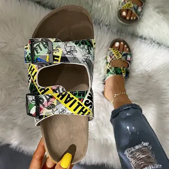 

2020 summer large size metal buckle double word casual flat rubber beach sandals and slippers women flip flops