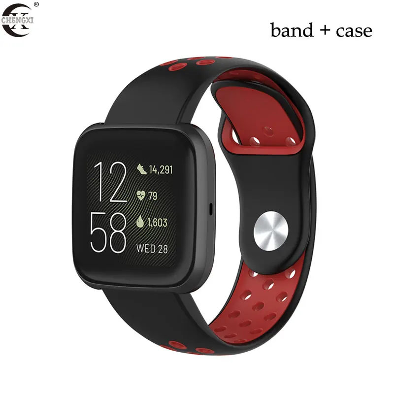 Силиконовый дышащий Браслет для Fitbit versa ремешок на запястье Чехол из нержавеющей