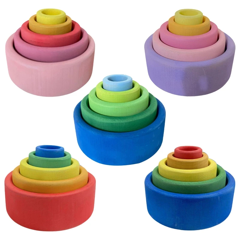 

5 Pcs Baby Wooden Rainbow Stacker Kids Creative Educational Toys Gifts Children Stacking Game Learning Building Blocks