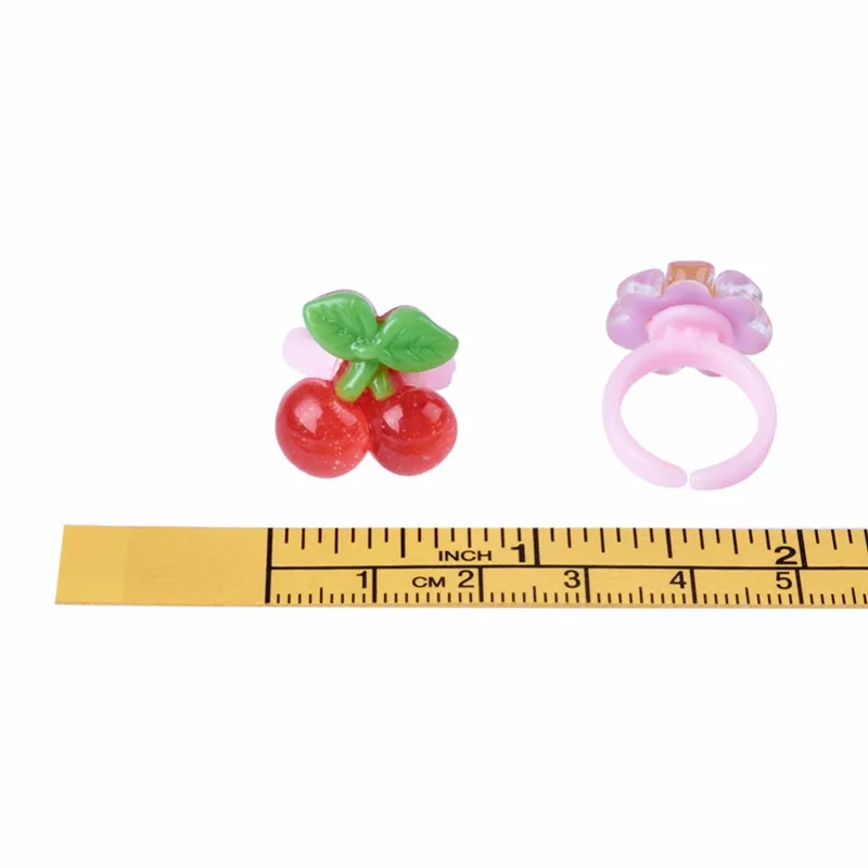 Mixed Color Cute Rings 36-100pcs/Box Children's Day Jewelry Plastic Kids Ring for Girls with Mixed Style Animal Fruit as Gifts