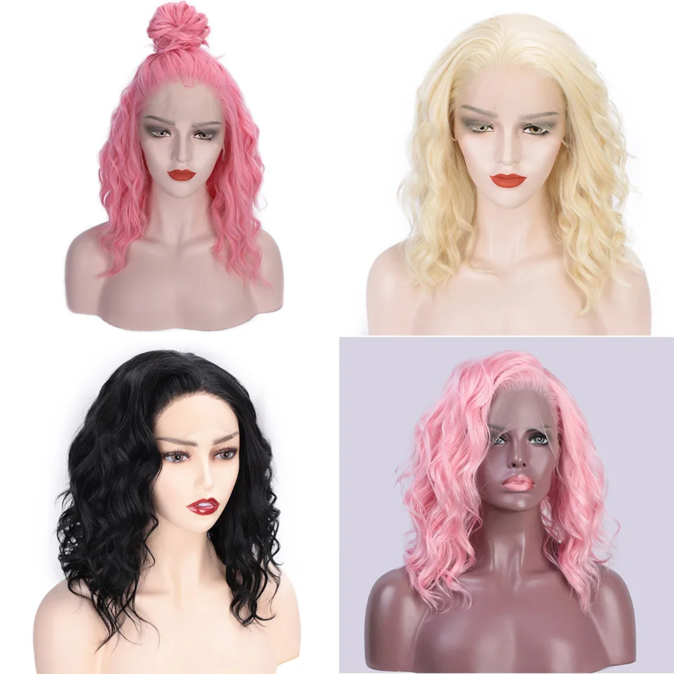 Парик I's a wig синтетические парики на сетке спереди Короткие Волнистые розовые