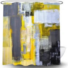 

Grey and Yellow Shower Curtain for Bathroom, Abstract Art Grunge Style Oil PaintingBath Curtain Bathroom Decorations