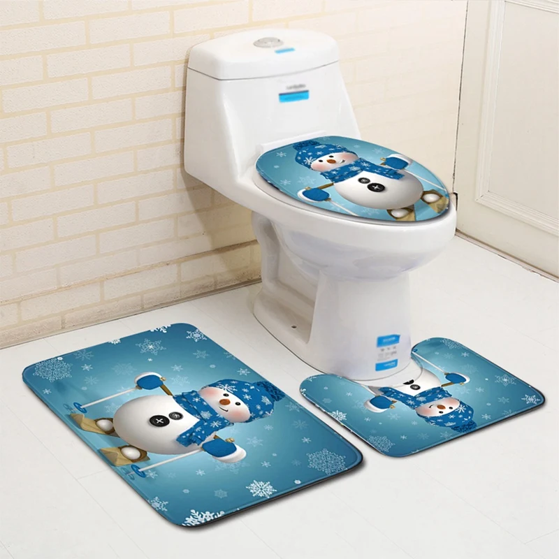 3-Piece Bathroom Rug Set Bath Mat Contour Toilet Lid Cover 3PCS Set Christmas 