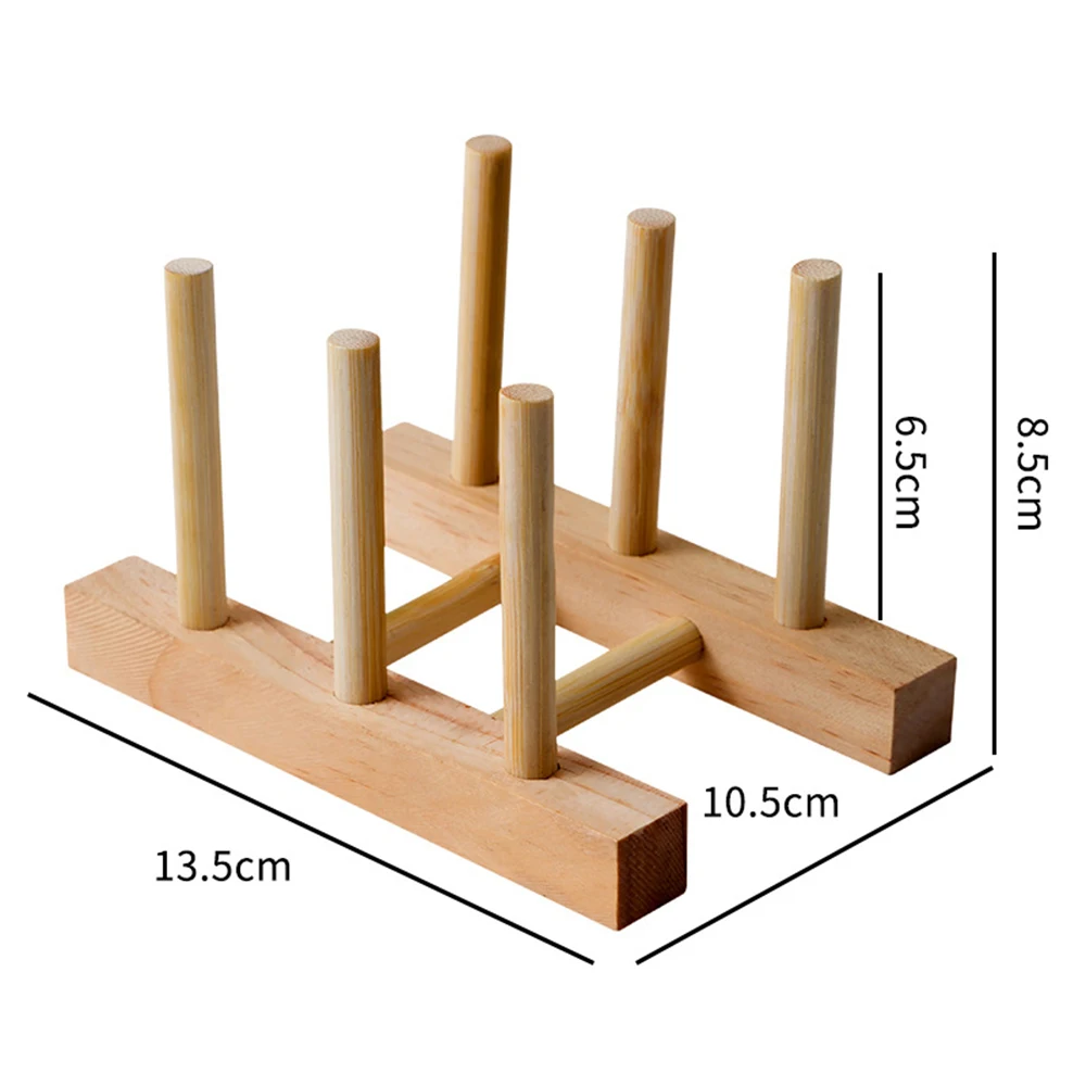 Dish Drain Rack Dinnerware Bamboo Wooden Kitchen Organizer Tray Plate Drying Shelf Wooden Book Cups Display Stand Drainer Holder 6