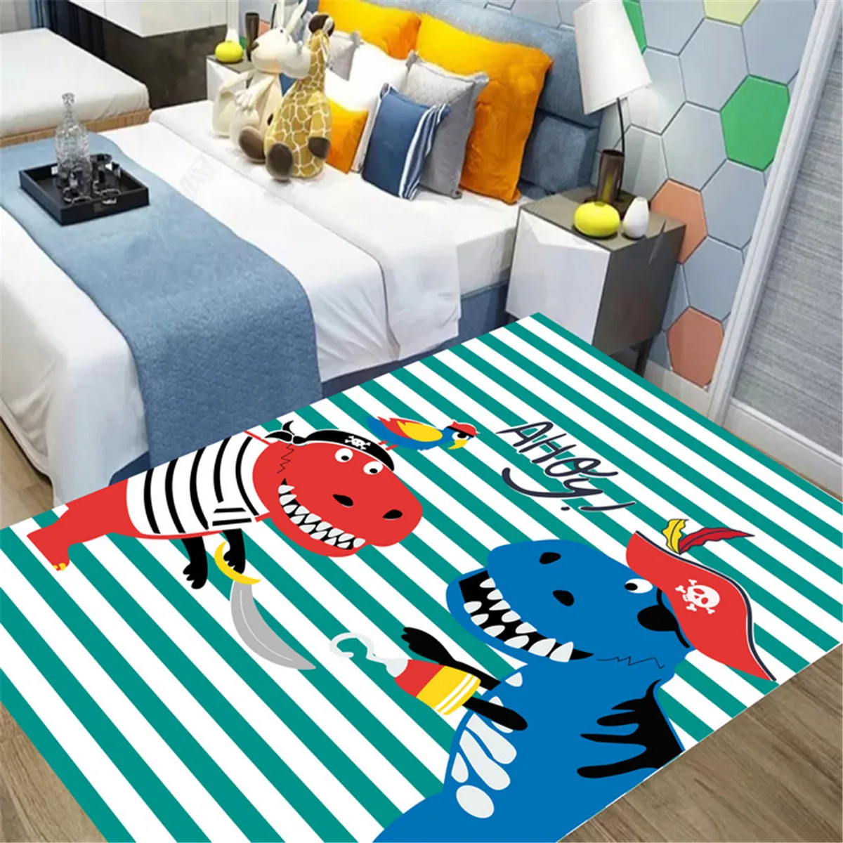 

Funny Dinosaur Fashion Soft Flannel 3D Printed Rugs Mat Rugs Anti-slip Large Rug Carpet Home Decoration