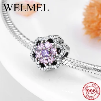 

Real 925 Sterling Silver Pink spring Flower women accessories Fit Original Pandora Charm Bracelet Hot sale jewellery Making