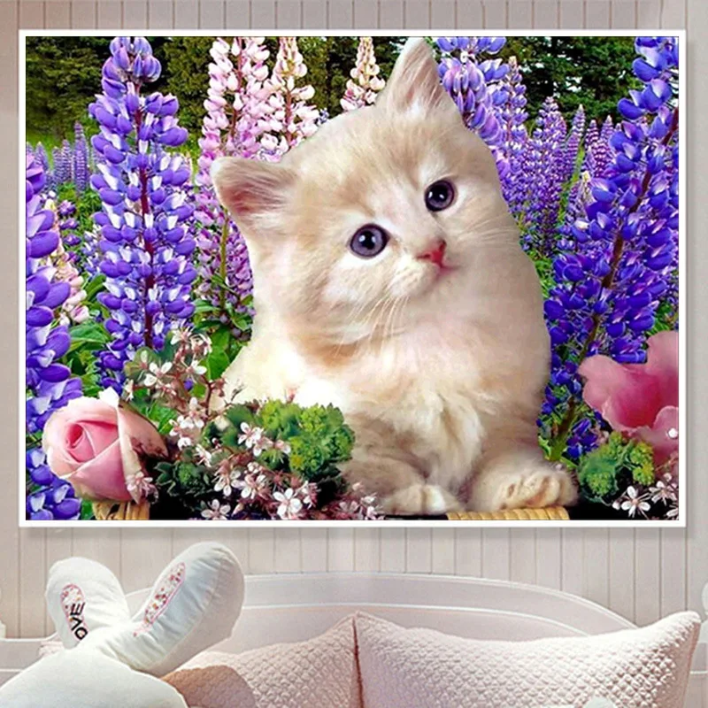 5D Diy Алмазная картина кошка животное полный квадрат круглая дрель алмазная