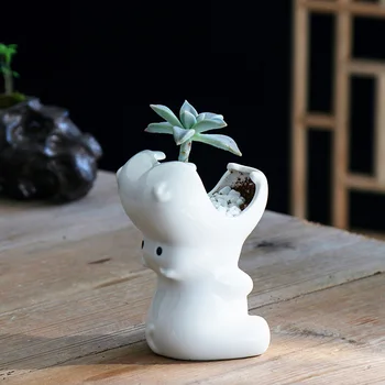 

Creative Desktop White Succulent Flower Pot European Style Hippo Ceramic Flower Pot Balcony Desktop Potted Decoration Planters
