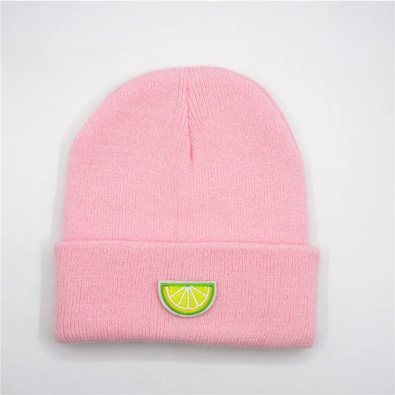 LDSLYJR Lemon fruit embroidery Thicken knitted hat winter warm hat Skullies cap beanie hat for men and women 236