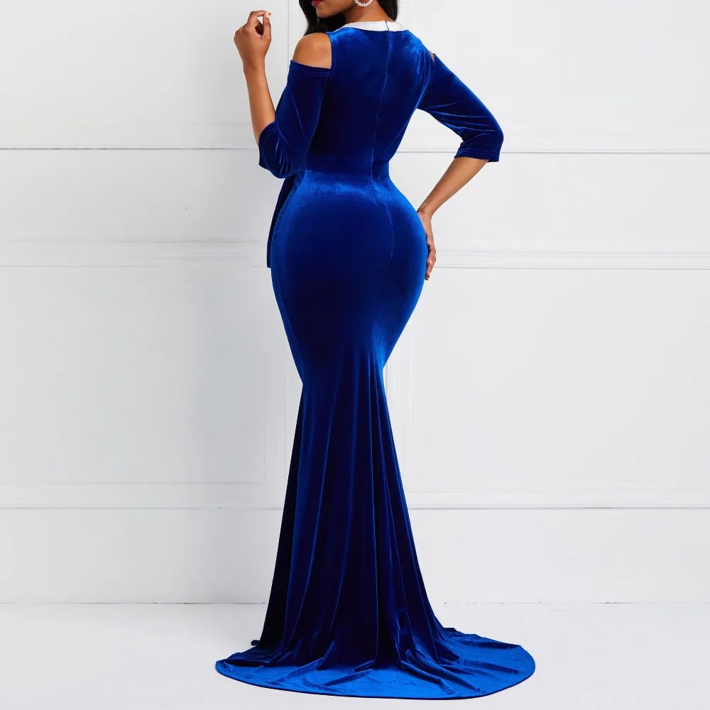 Elegant Royal Blue Mother of the Bride Dresses Mermaid Long Wedding Events Party Prom Dresses Long Sleeve Zipper
