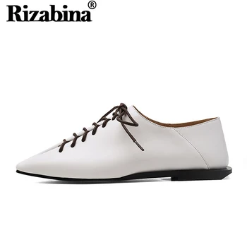 

RIZABINA Women Flat Shoes Cross Strap Square Toe Solid Color Shoes Women High-Quality Genuine Leather Casual Footwear Size 34-40