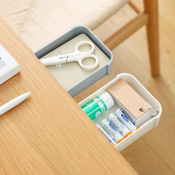 

Self-Adhesive Under Desk Drawer Storage Box Makeup Organizer Hidden Table Under Storage Box Pull-Out Drawer Organiser