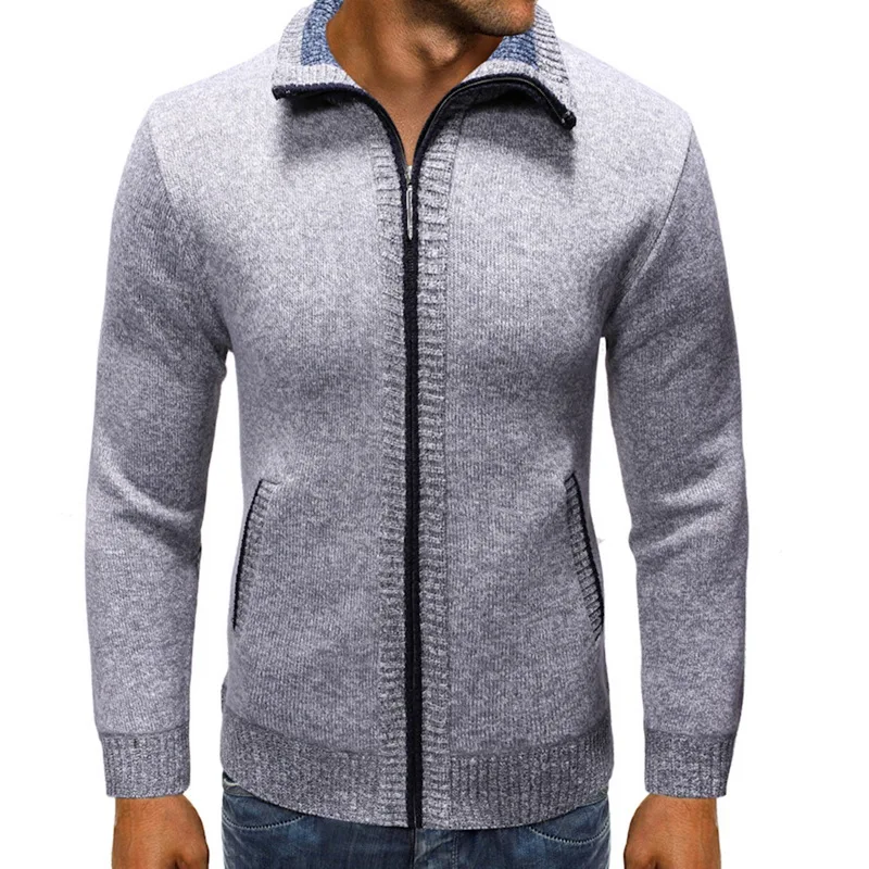 Light Grey Зимняя одежда мужской свитер пальто новая молния повседневная мужская толстовка кардиган мужской сезон осень, со стоячим воротником однотонная облегающая вязаная Hombre - Color: Light Grey