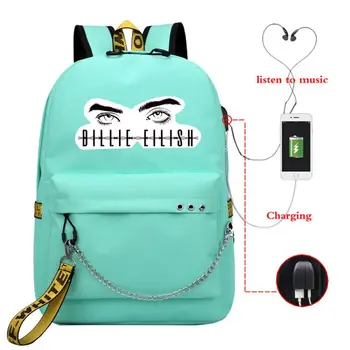 

Billie Eilish Backpack Sac A Dos USB Charging Mochila Pink Bags Men Zipper Anti-theft School Bags for Teenage Girls Hot Sale