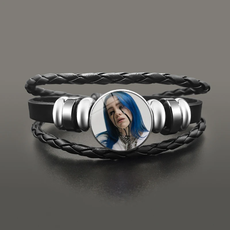 Винтажный Браслет Billie Eilish Забавный 3D принт купол стекло Harajuku черный Панк Многослойный кожаный браслет для мужчин и женщин