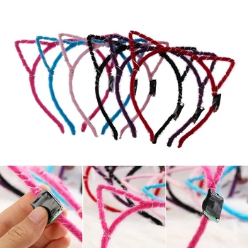 

Women Girls Led Flashing Cute Pointed Cat Ears Hair Hoop Glowing String Lights Plush Cloth Wrapped Headband Party Supplies