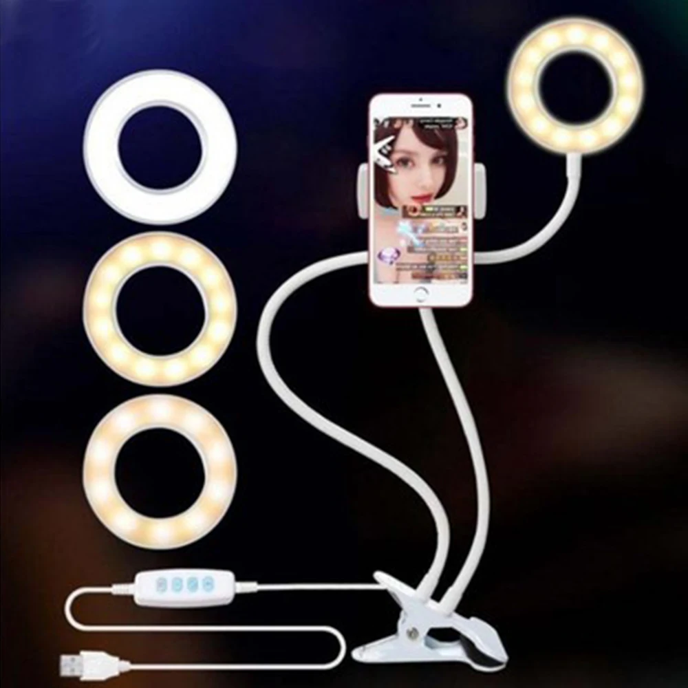 

Selfie 360 Degree LED Ring Light With Desk Long Arm Lazy Phone Holder Photography Studio Fill Light For Live Stream Video Lamp