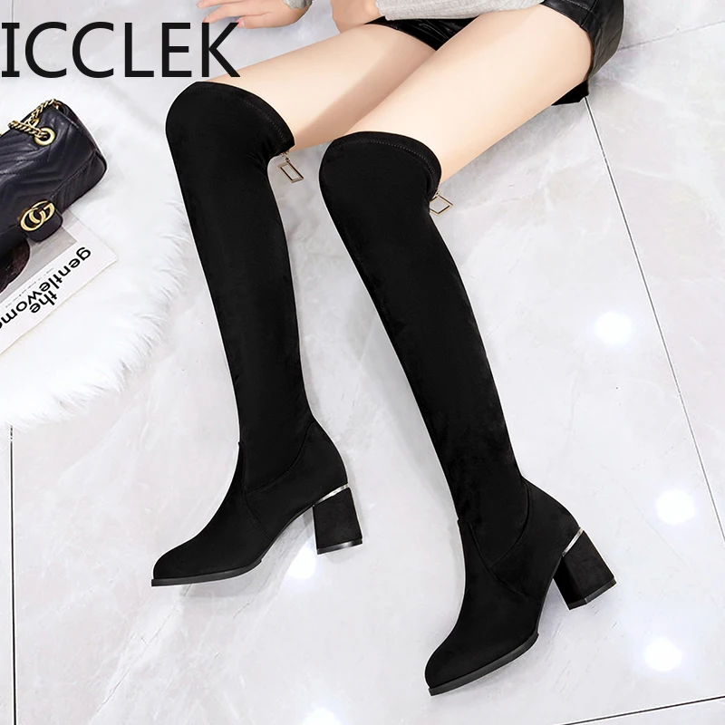 Botas por encima De la rodilla para Mujer, Zapatos De tela elástica hasta muslo, Sexy, cremallera, invierno, 2020|Botas sobre rodilla| - AliExpress