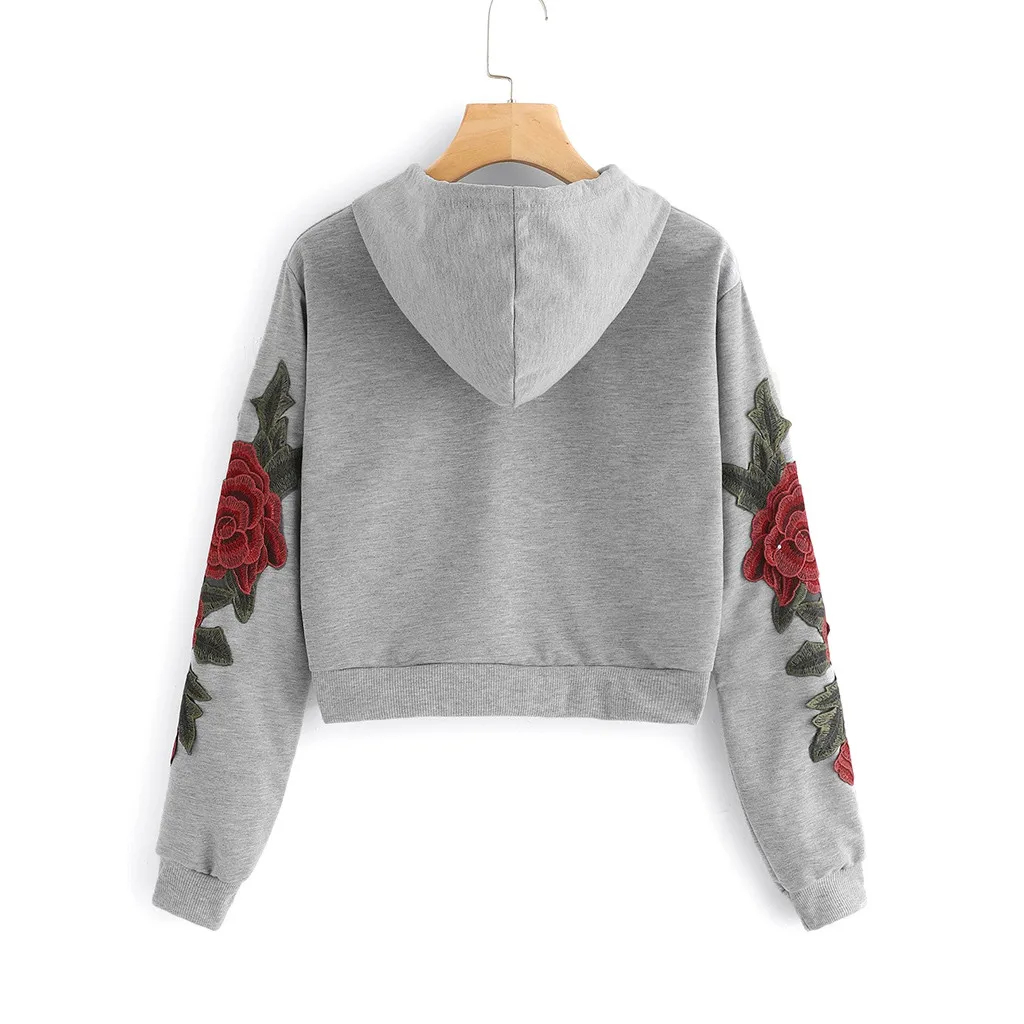 JAYCOSIN Fashion Women Casual Rose Applique Long Sleeve Sweatshirt Casual Popular Chic Solid Elegant Blouse Sweatshirt