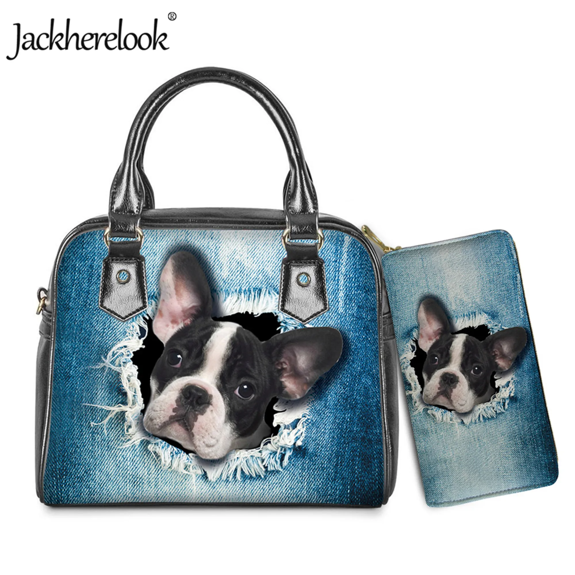 jackherelook-cute-animal-pug-dog-pattern-women-handbag-clutch-wallet-set-female-luxury-crossbody-bag-purse-bolsa-feminina