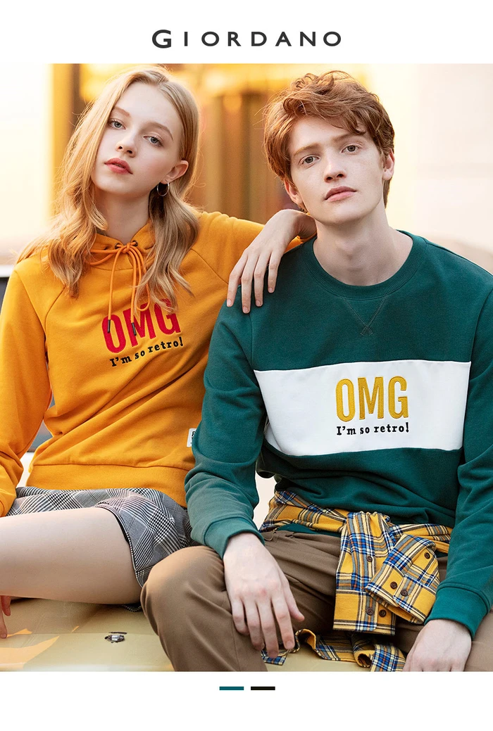 Giordano мужские толстовки вышивка круглый вырез, длинный рукав толстовка ребристые манжеты и отворотом мужские худи 35099701