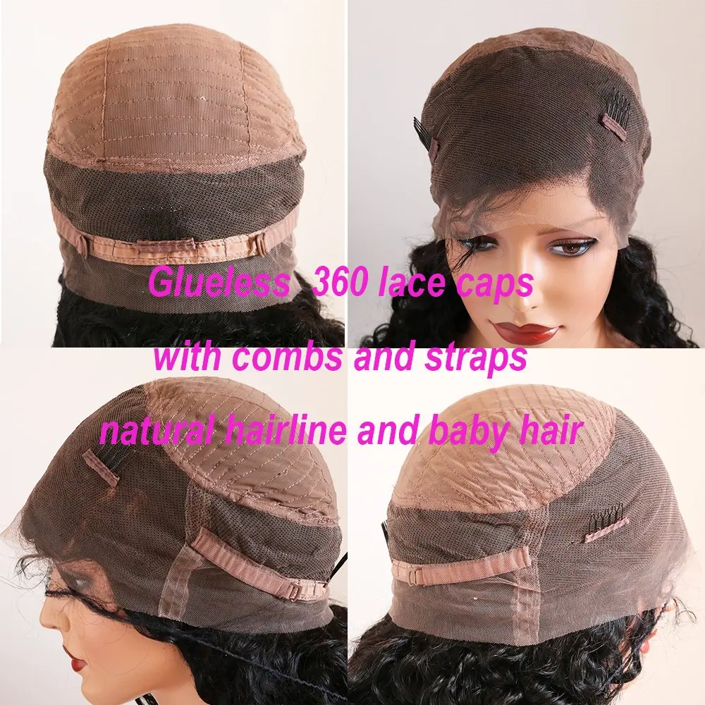 360 бразильские человеческие волосы Remy для женщин с челкой натуральный цвет объемные волнистые человеческие волосы парики отбеливатель узлы