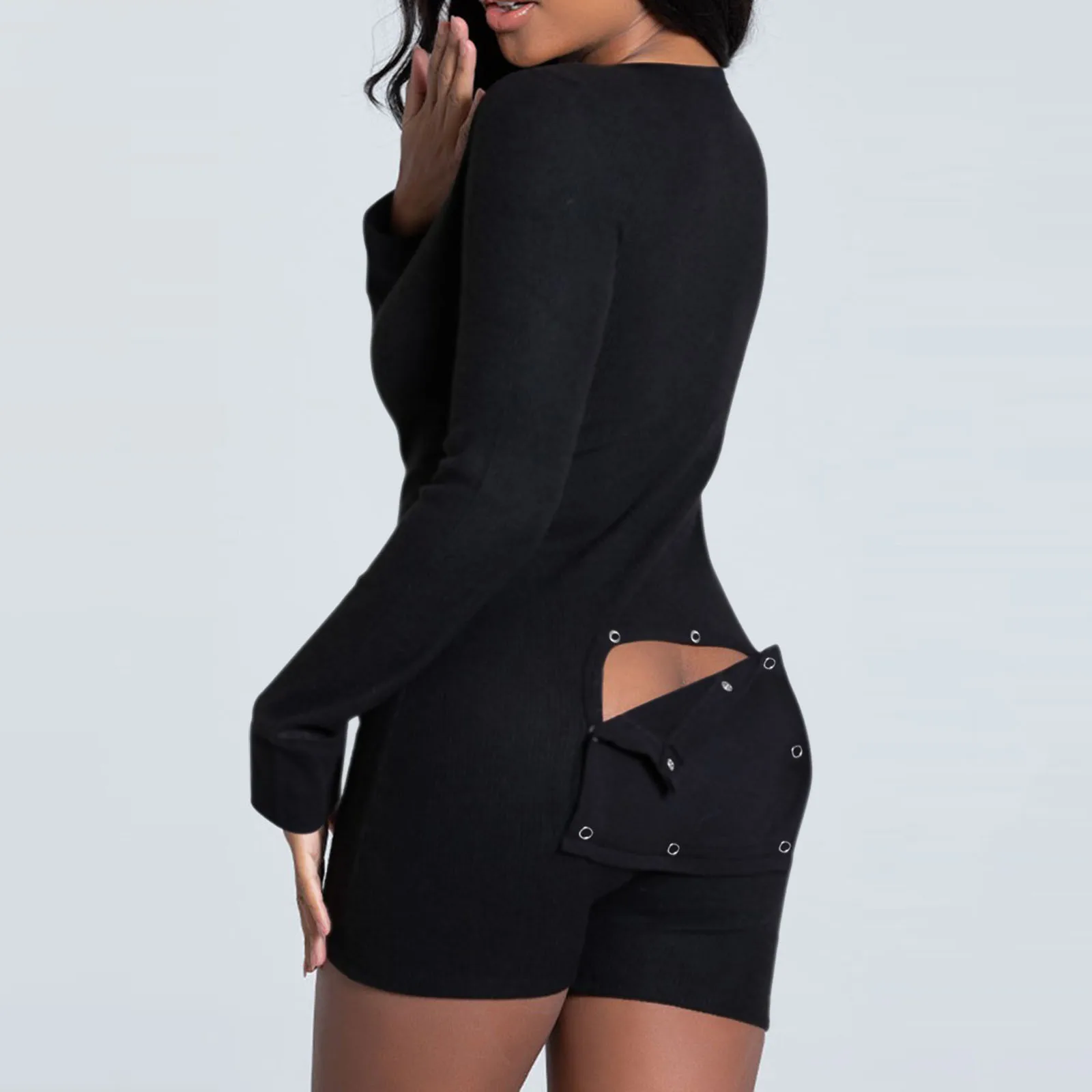 KANCOOLD-mono Sexy con recortes y botones para mujer, pijama para adulto con solapa y botones, diseño de botones