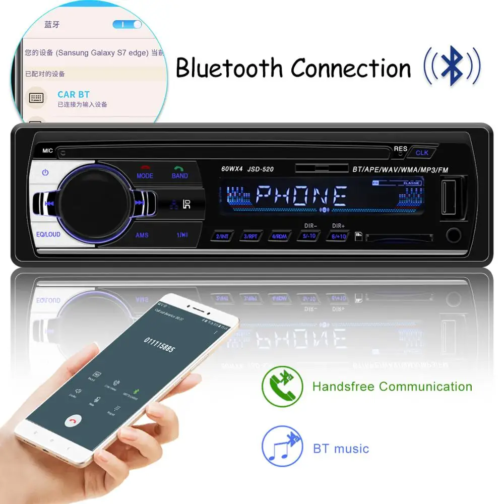 Авторадио 12 в Bluetooth V2.0 JSD520 автомобильный стерео In-dash 1 Din FM Aux вход приемник SD USB MP3 MMC WMA автомобильный Радио плеер