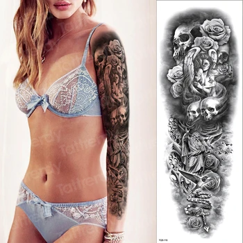 

skull sleeve tattoo designs for men women large robot arm sleeve tattoo waterproof machine tatoo girls sexy fashion body art