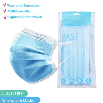 

50/100/200 Pcs 3 Ply Face Mask Disposable Mask Safety Masks Non-Woven Face Mouth Mask Melt-blown Fabric Mask Breathable Masks