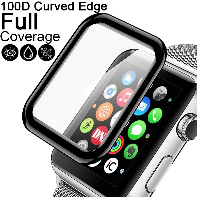 Изогнутое закаленное стекло 100D для Apple Watch Series 5 4 2 3 1 HD защитная пленка экрана iWatch 38