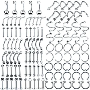 

110pcs/set Steel Piercing Lot Belly Bar Eyebrow Toungue Labret Nipple Ring Barbell Piercing Kit Cartilage Tragus Piercing Set